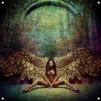 Tuinposter Gold winged angel 80x80